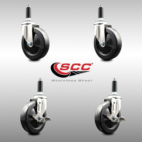Service Caster 5 Inch 316SS Soft Rubber Swivel 3/4 Inch Expanding Stem Caster Brake SCC, 2PK SCC-SS316EX20S514-SRS-2-TLB-2-34 - main